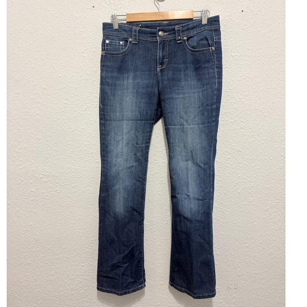 Y2K Straight Leg Jeans Mid Rise Rhinestone Pockets Glam Preppy Prep